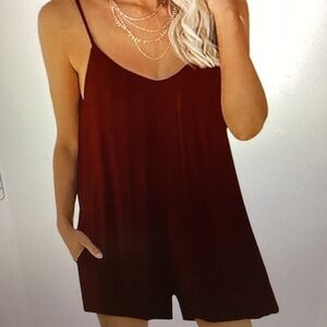 SHORTS ROMPER WITH POCKETS ( Size: X-Large) ( Color: Wine Red)